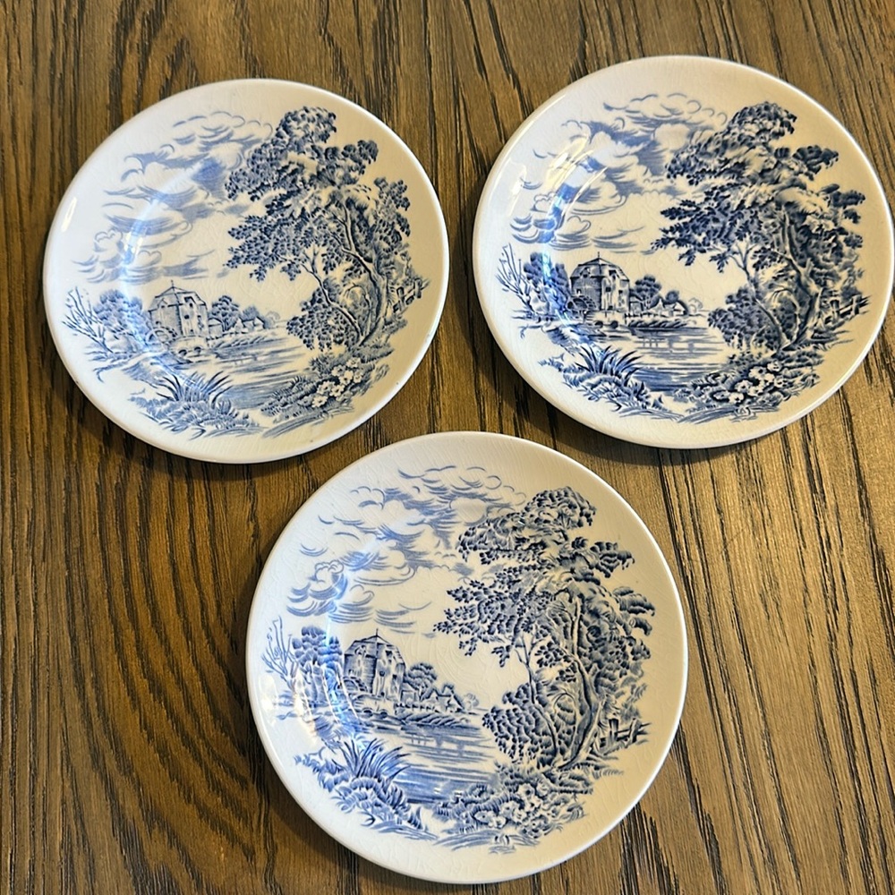 3 Wedgwood Countryside Blue White bread plate China Wedgewood English